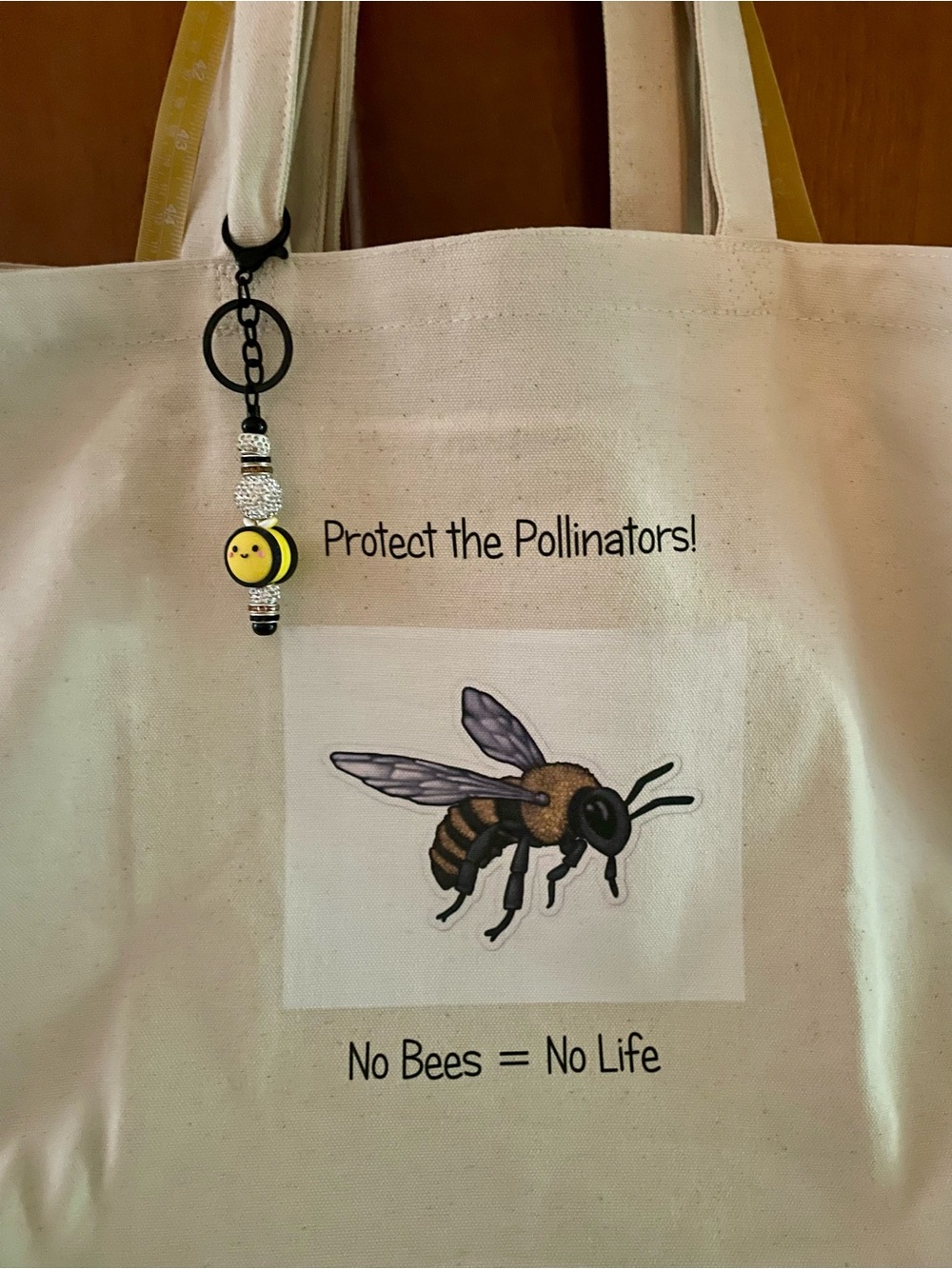 Protect the Pollinators Bee Print Canvas Tote - Cream